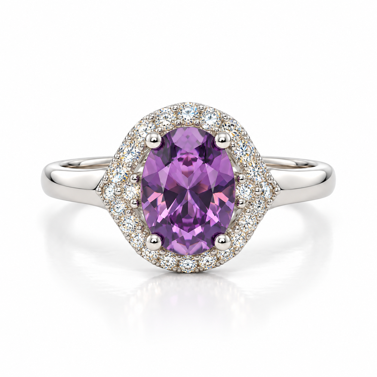 Purple Oval CZ Halo Dress Ring