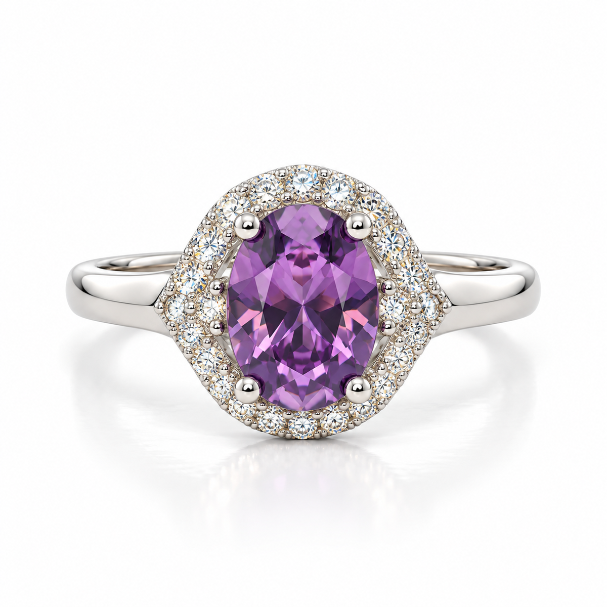 Purple Oval CZ Halo Dress Ring