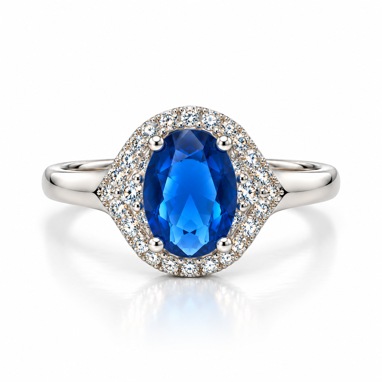 Blue Oval CZ Halo Dress Ring