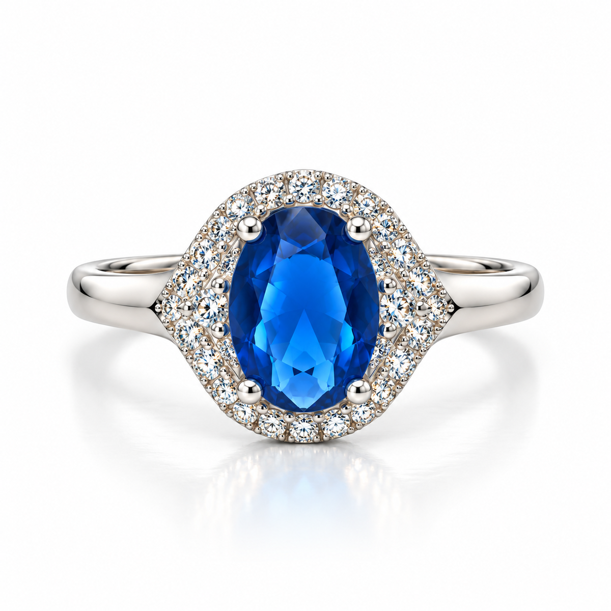 Blue Oval CZ Halo Dress Ring