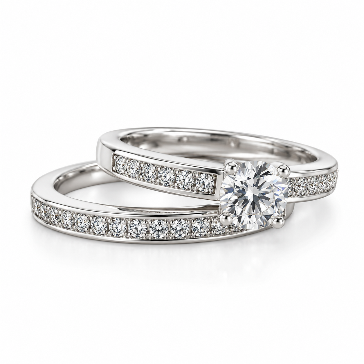 Solitaire CZ Double Set Rings