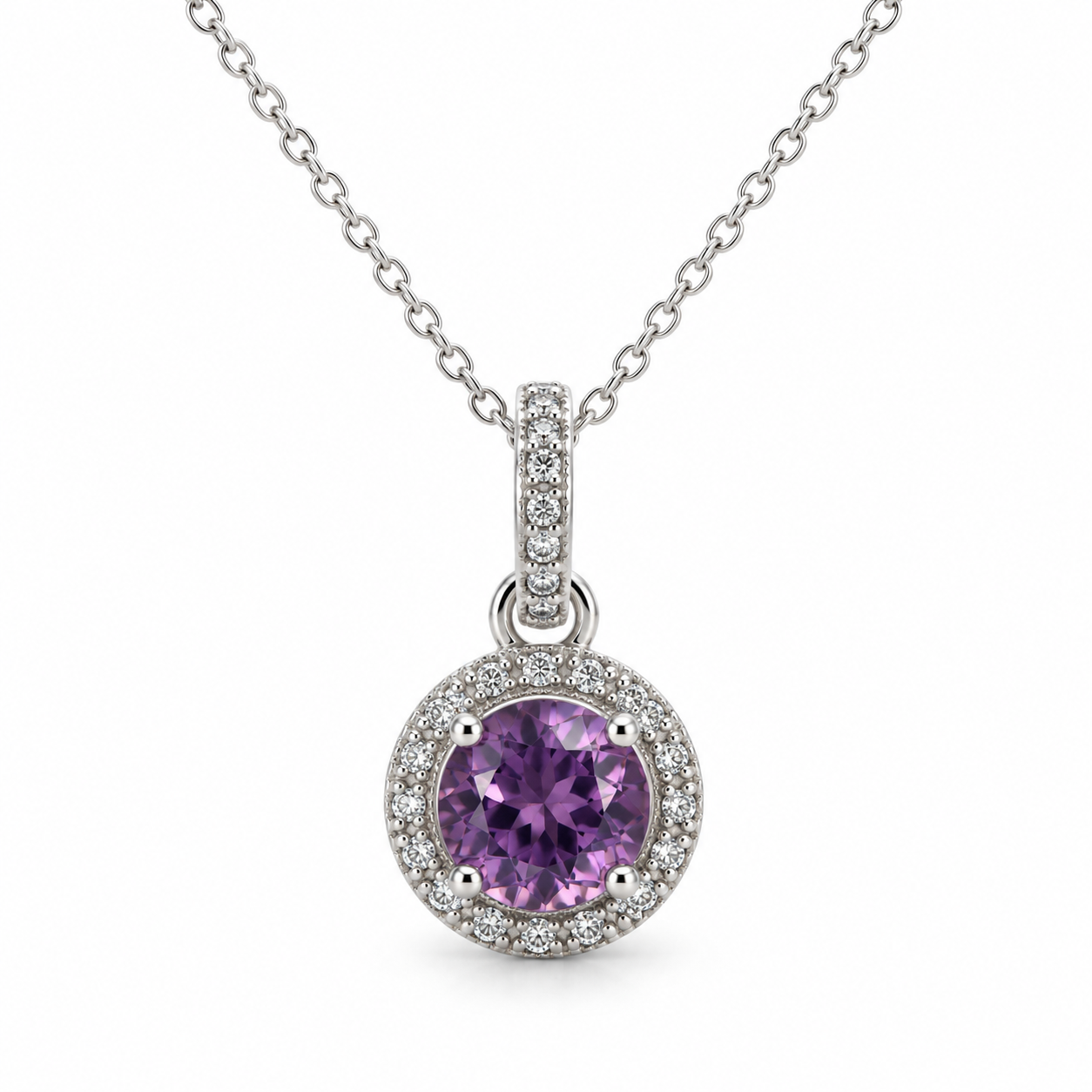 Purple Round Halo CZ Pendant