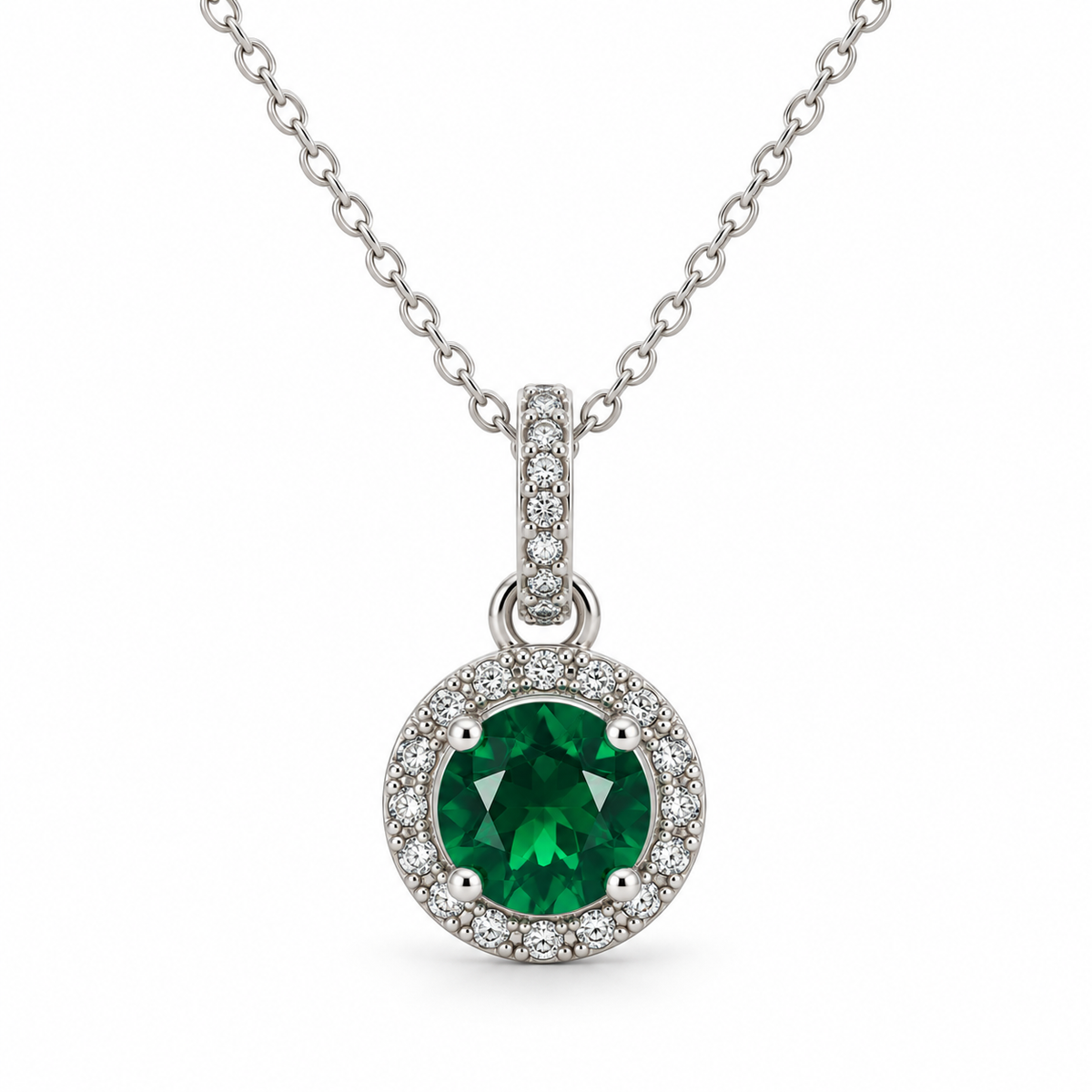 Green Round Halo CZ Pendant