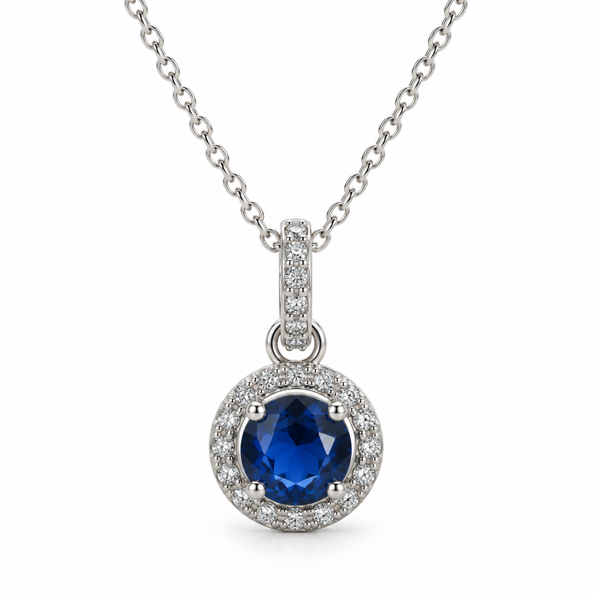Blue Round Halo CZ Pendant