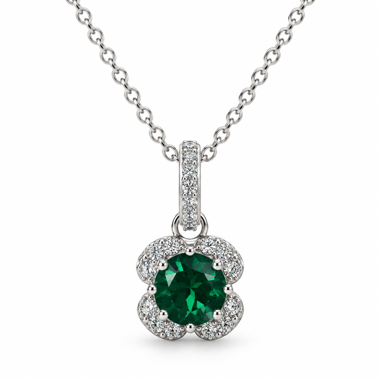 Green Clover Halo CZ Pendant