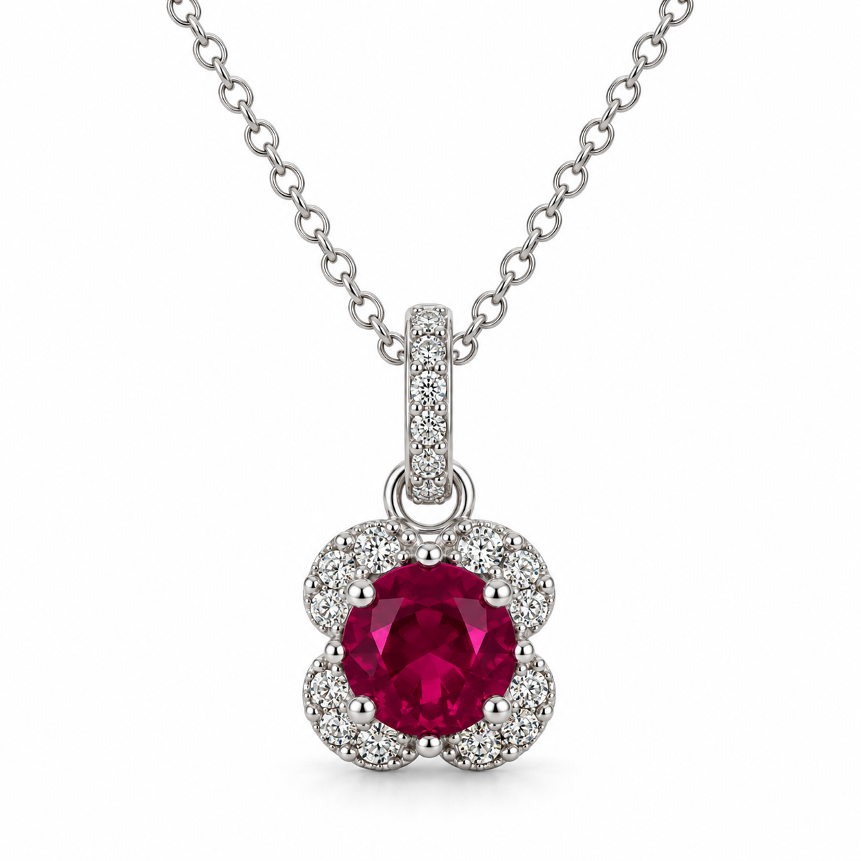 Red Clover Halo CZ Pendant