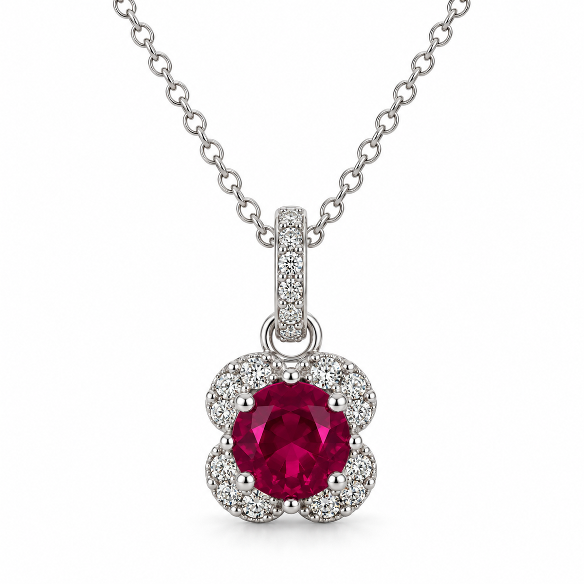Red Clover Halo CZ Pendant
