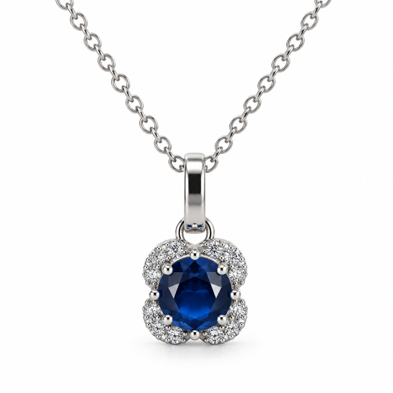 Blue Clover Halo CZ Pendant