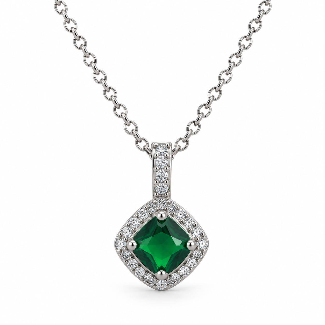 Green Cushion Cut Halo CZ Pendant