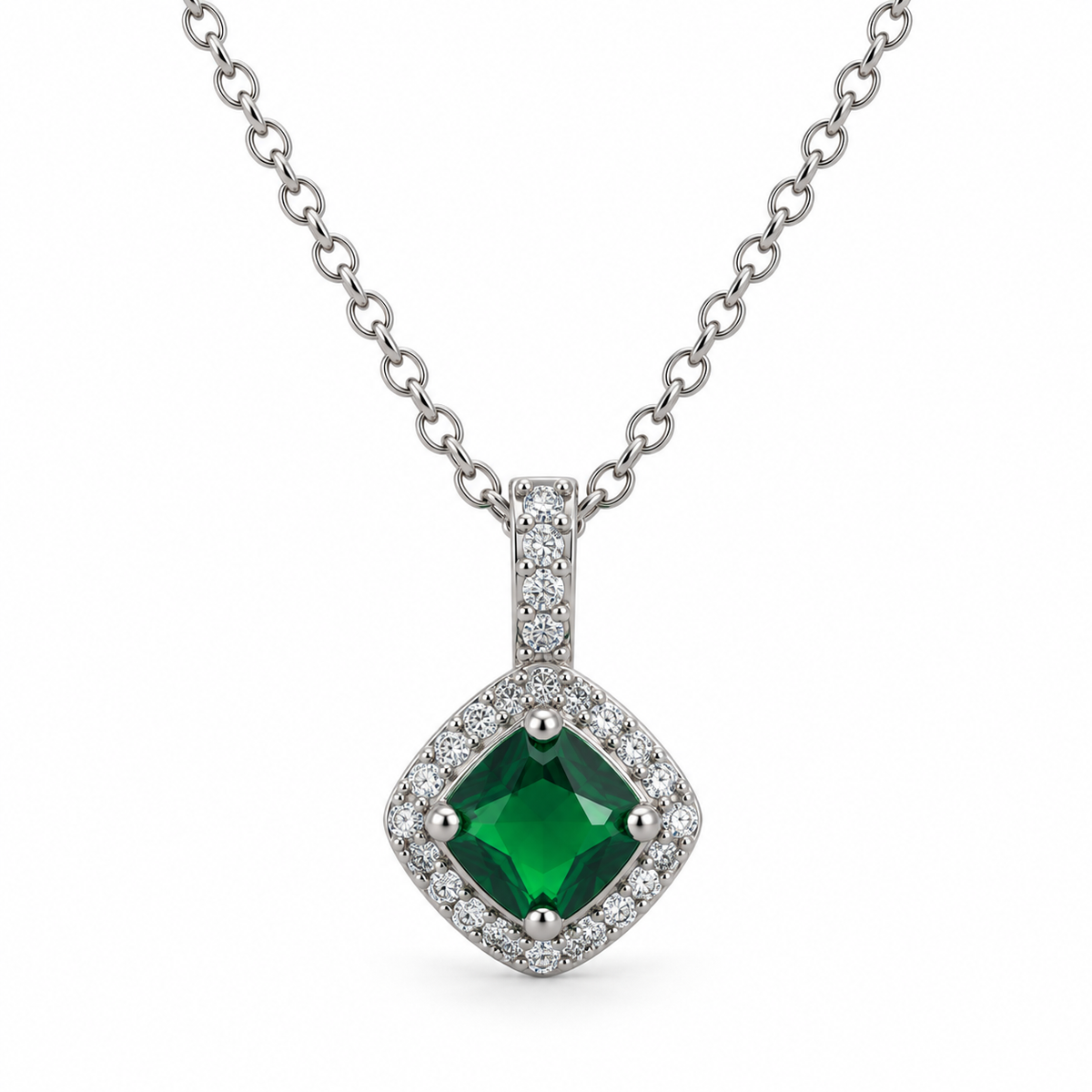 Green Cushion Cut Halo CZ Pendant
