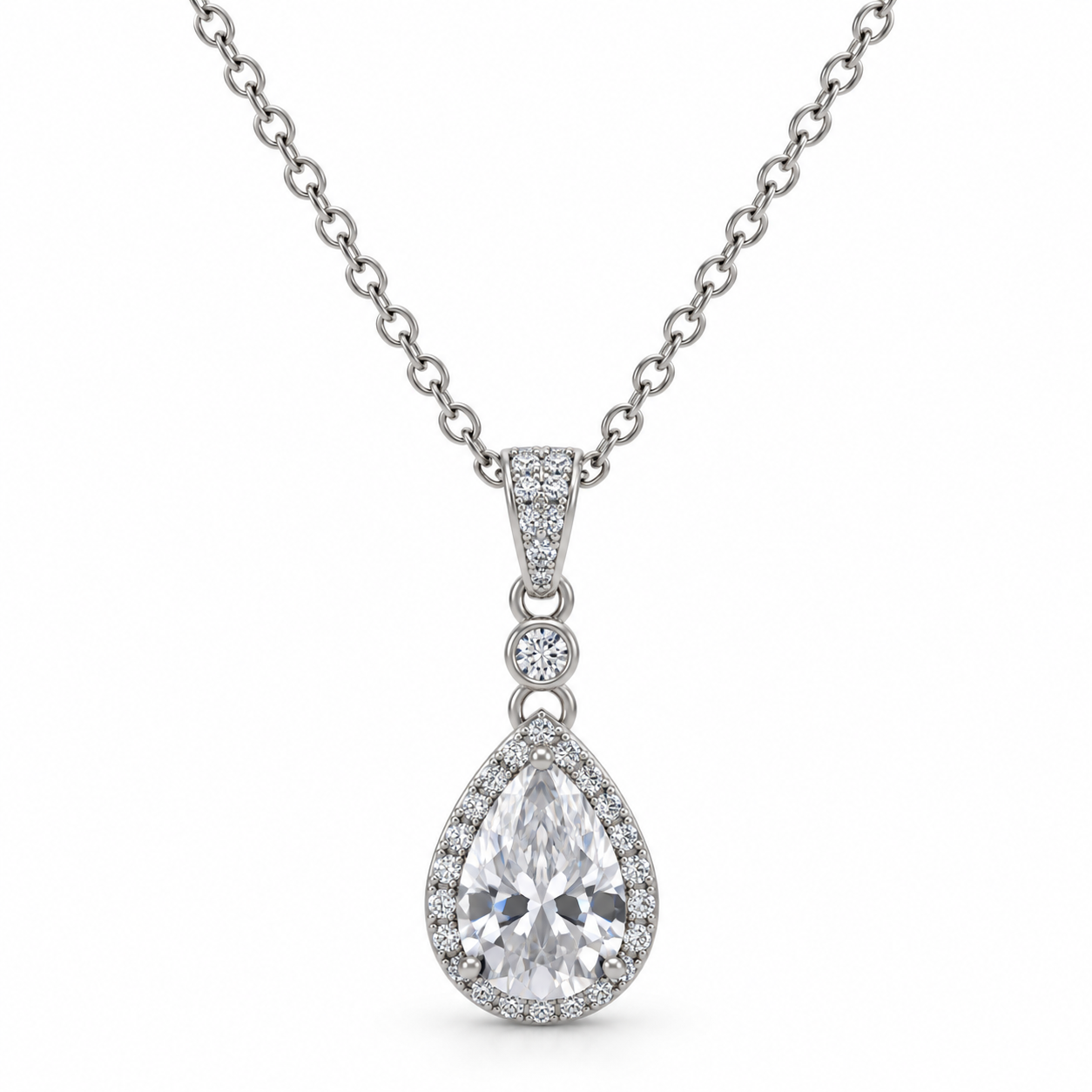 Pear Cut Halo CZ Pendant