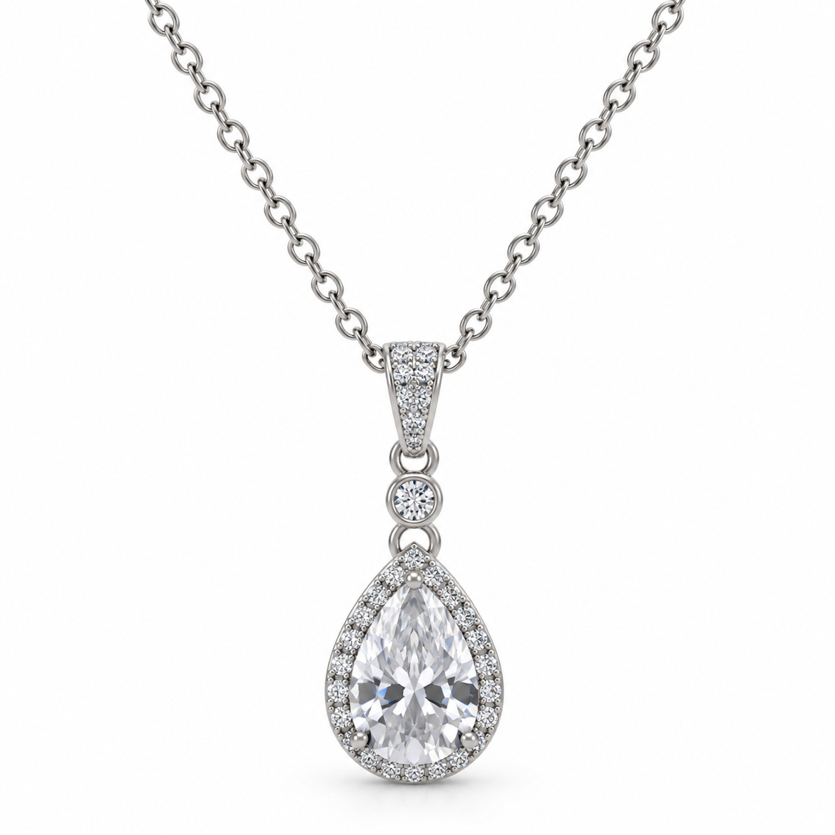 Pear Cut Halo CZ Pendant