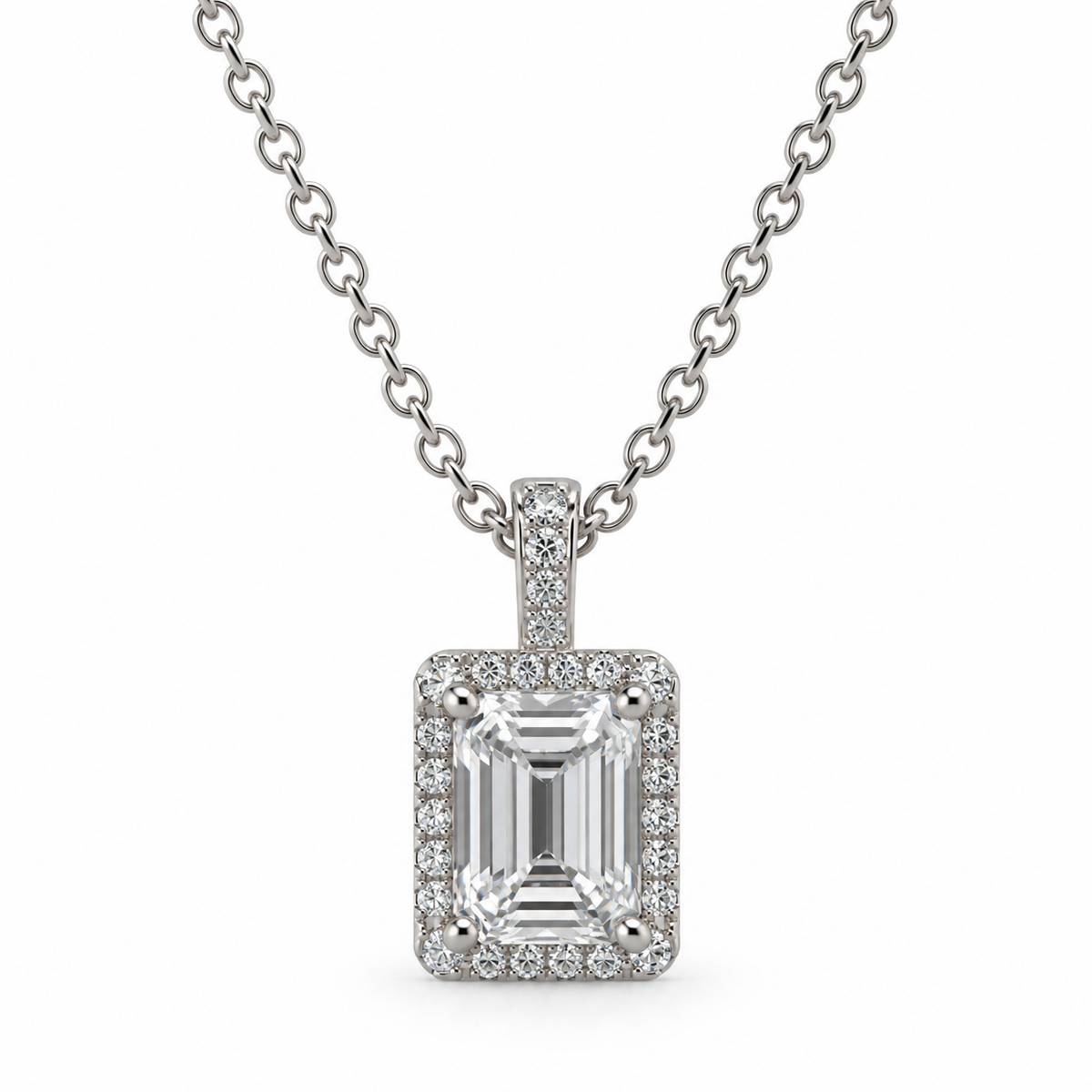 Emerald Cut Halo CZ Pendant