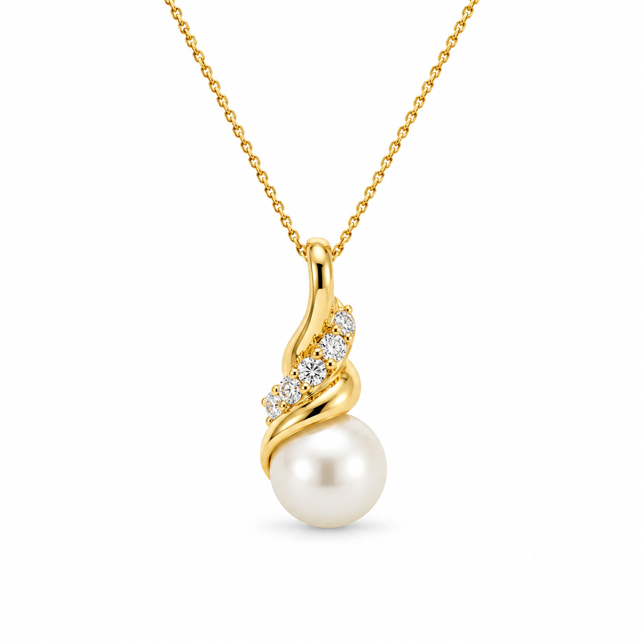 9kt Pearl and Diamond Twist Pendant