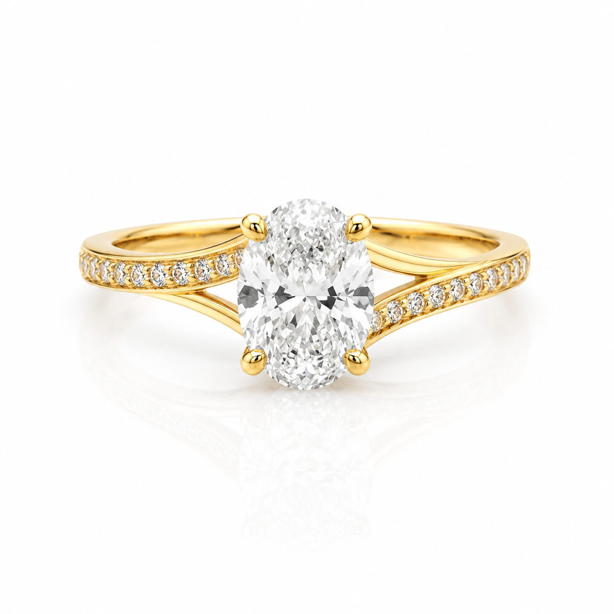 Lab Diamond 18kt Oval Twist Engagement Ring and Wedding band set