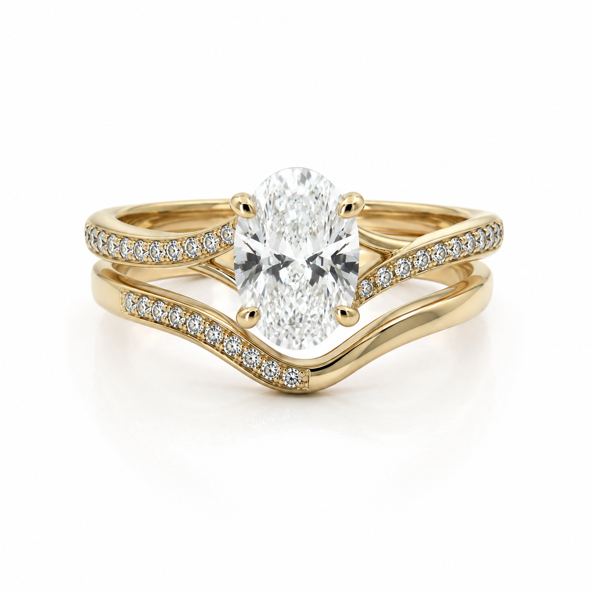 Lab Diamond 18kt Oval Twist Engagement Ring and Wedding band set