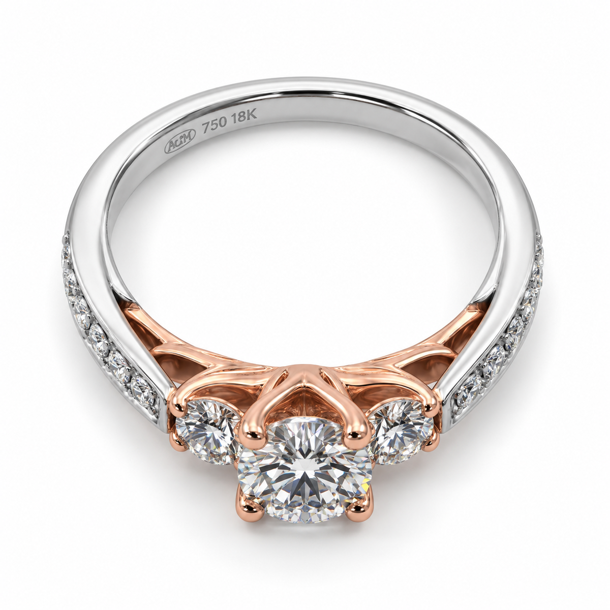 18kt Three Stone Diamond Engagement Ring