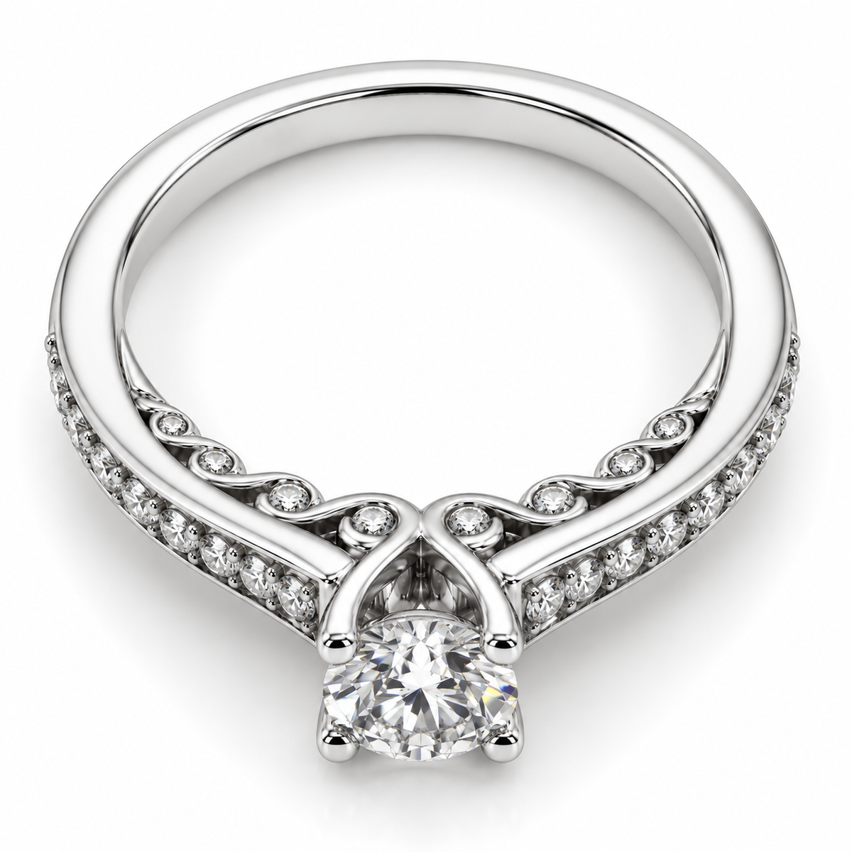 18kt Solitaire Diamond With Fancy Mount Engagement Ring
