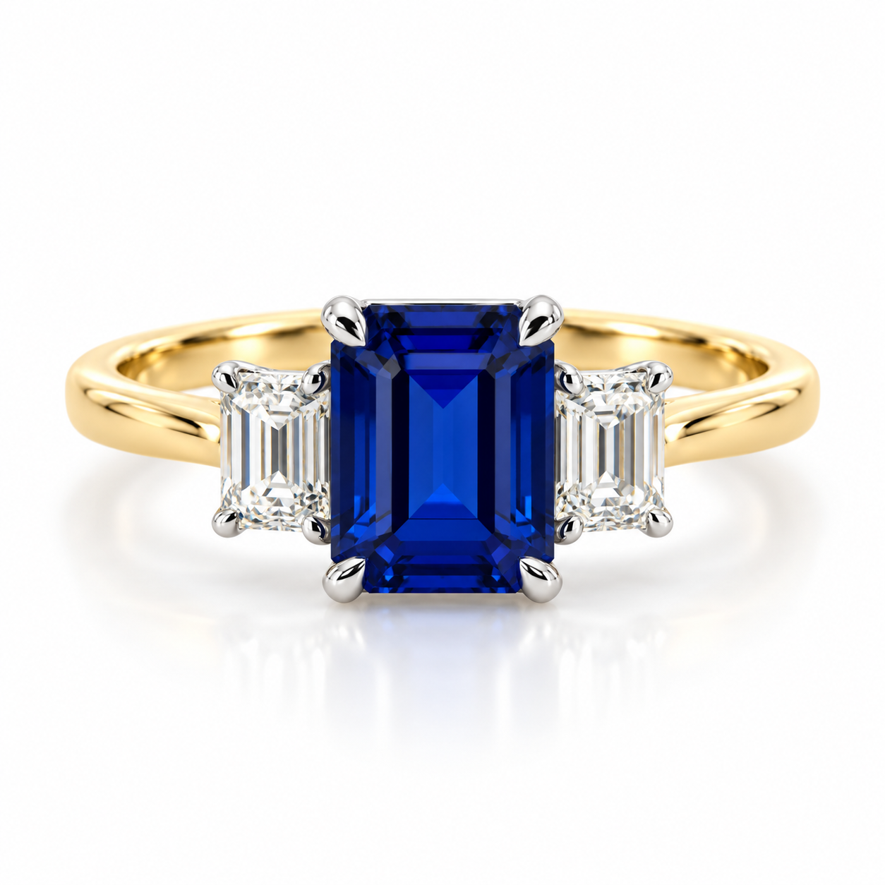 9kt Lab Grown Sapphire and Diamond Three Stone Dress Ring