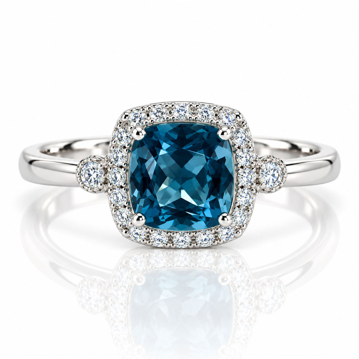 9kt Blue Topaz and Diamond Dress Ring