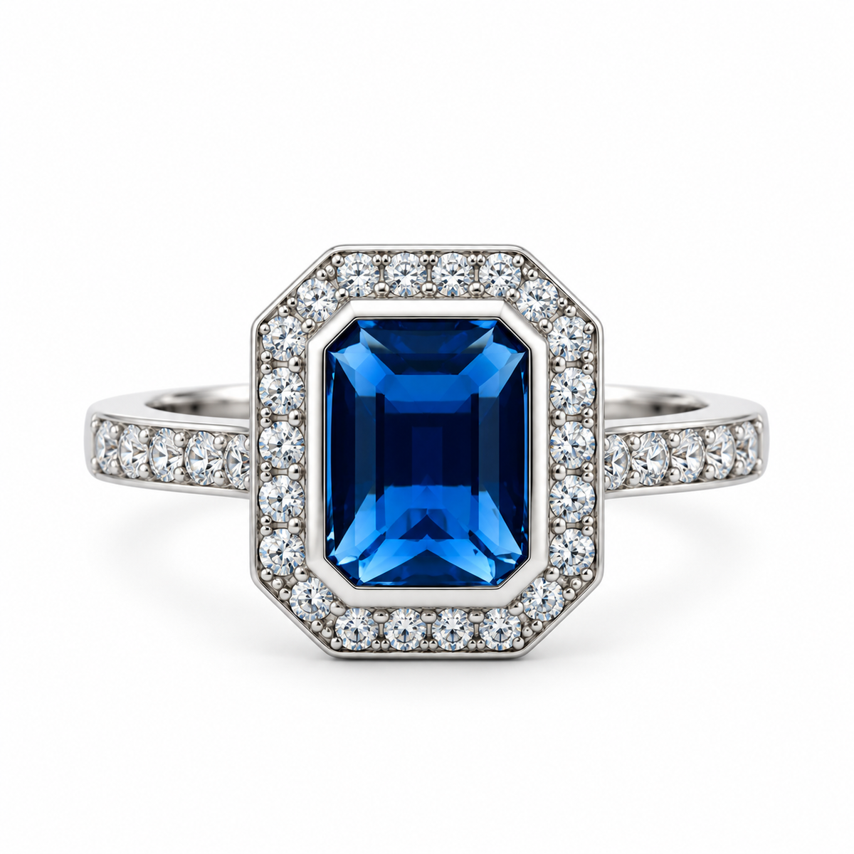 Blue Emerald Cut CZ Dress Ring