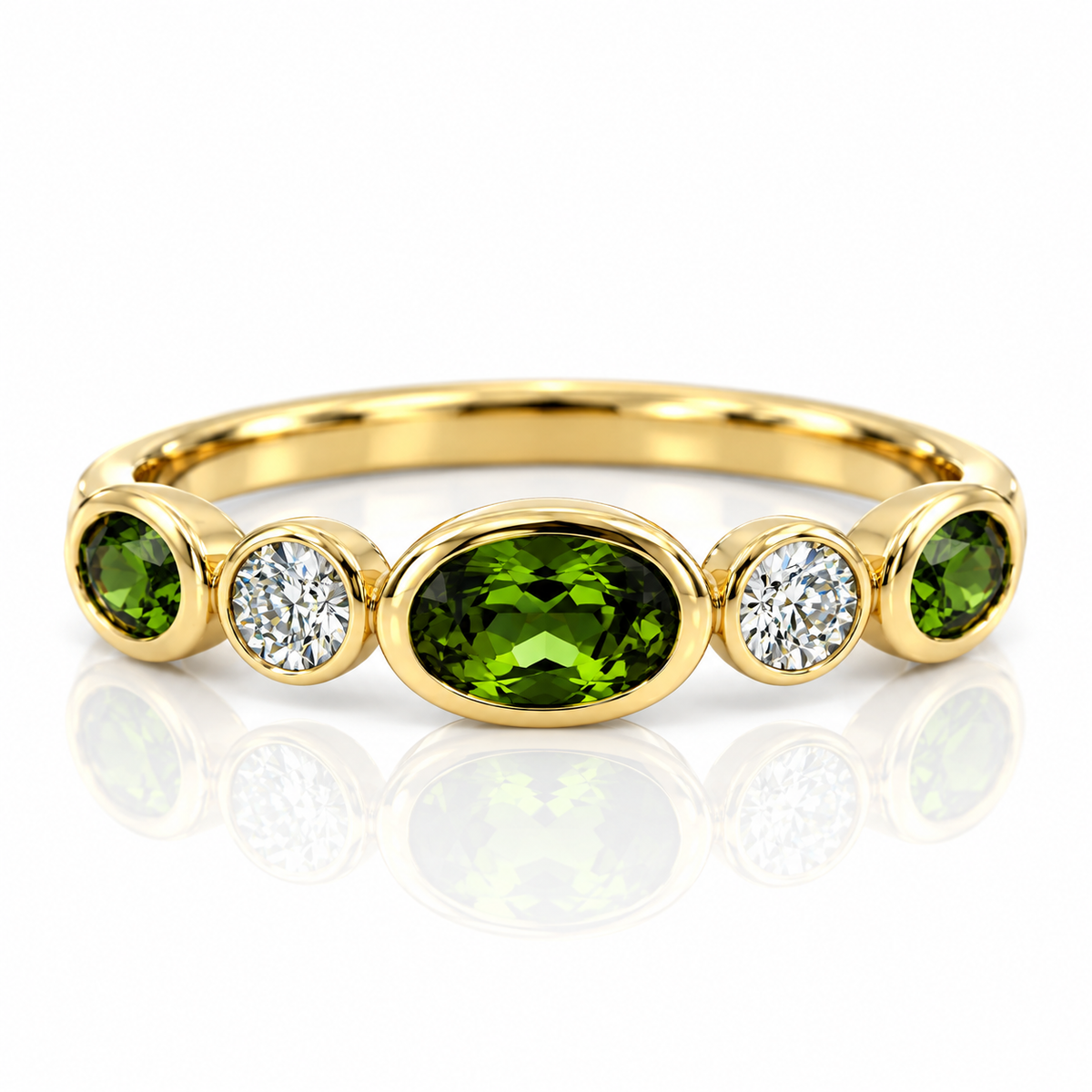 9kt Oval Green Tourmaline and Diamond Ring