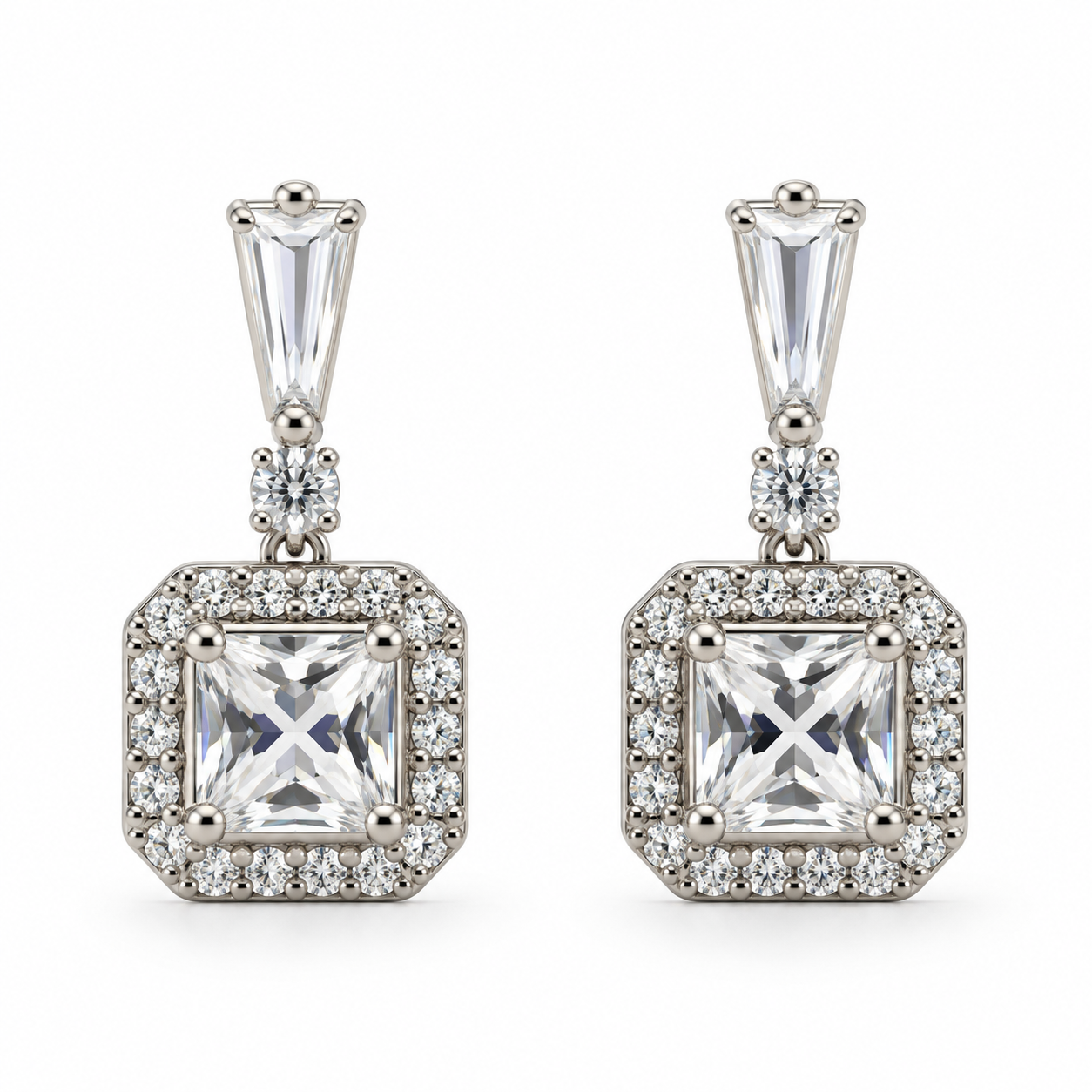 CZ Princess Cut Drop Earrings