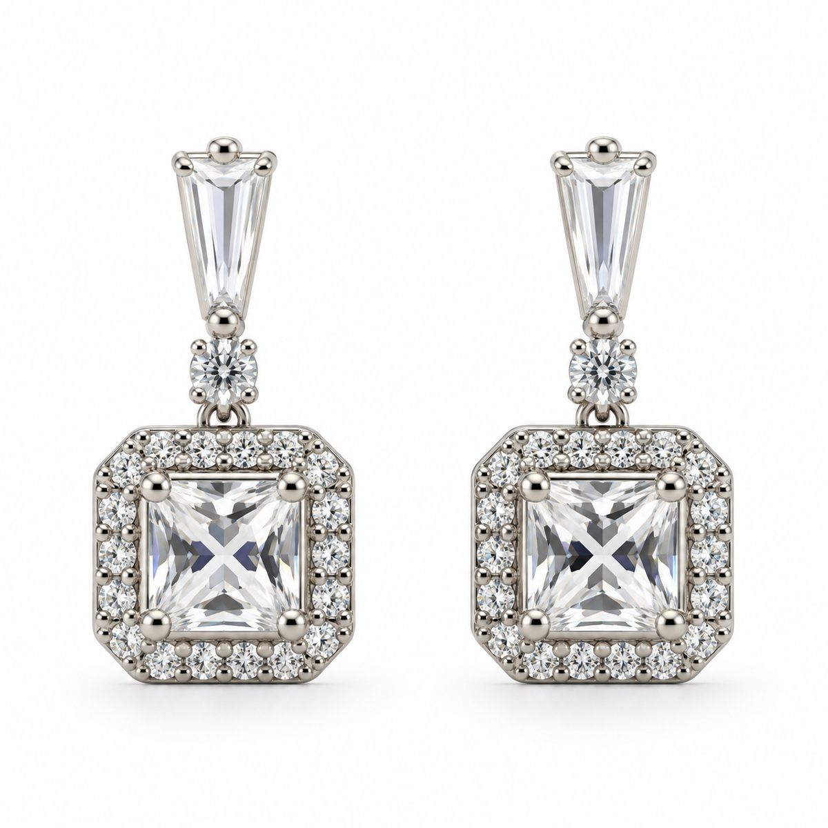 CZ Princess Cut Drop Earrings