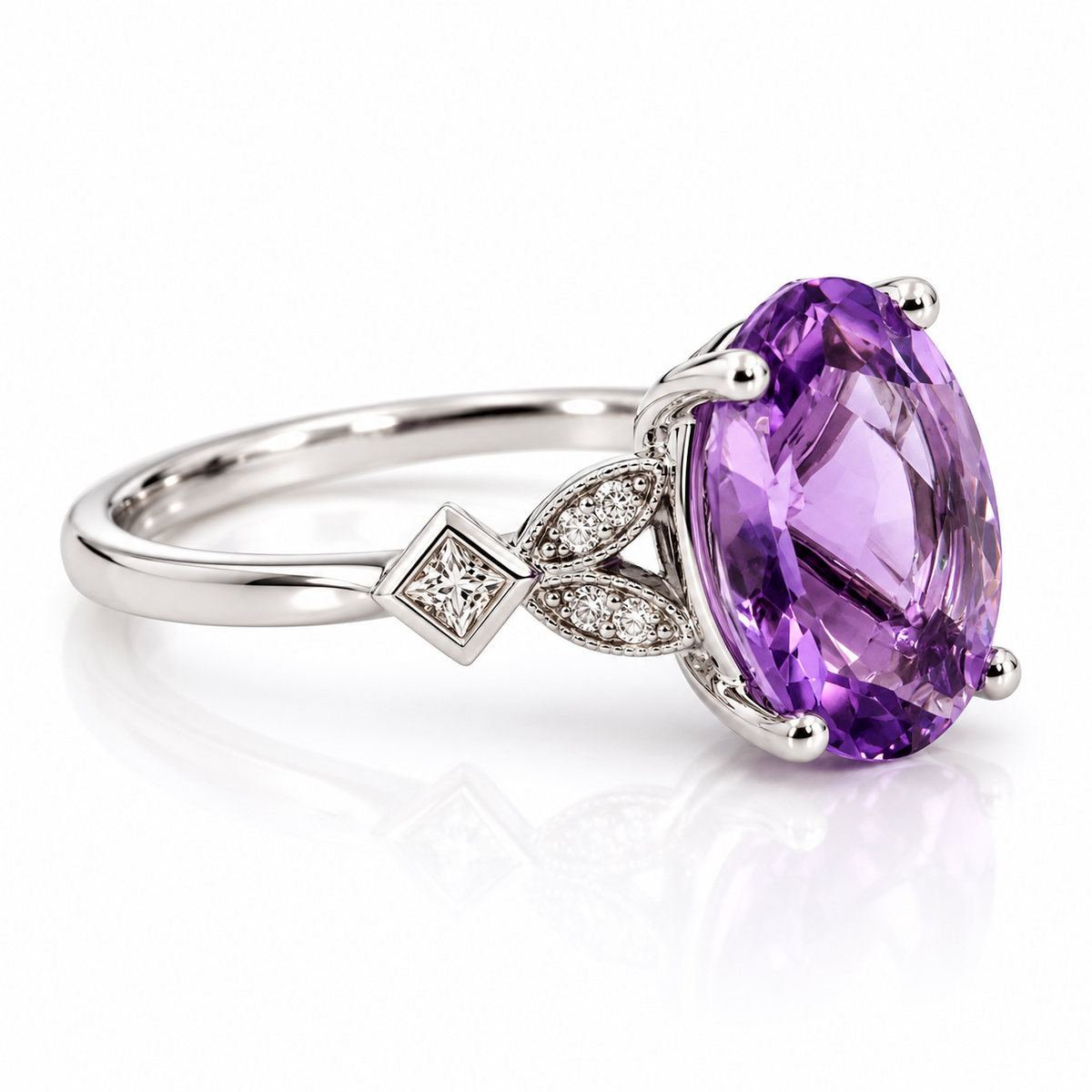 9kt Oval Amethyst and Diamond Dress Ring