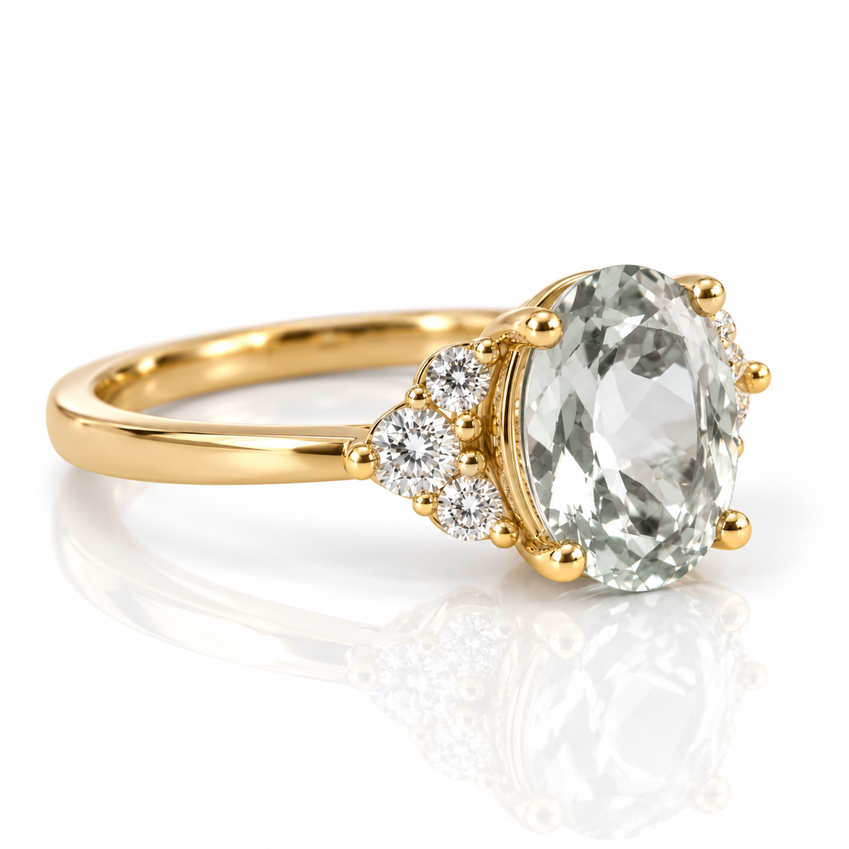 9kt Green Amethyst and Diamond Dress Ring