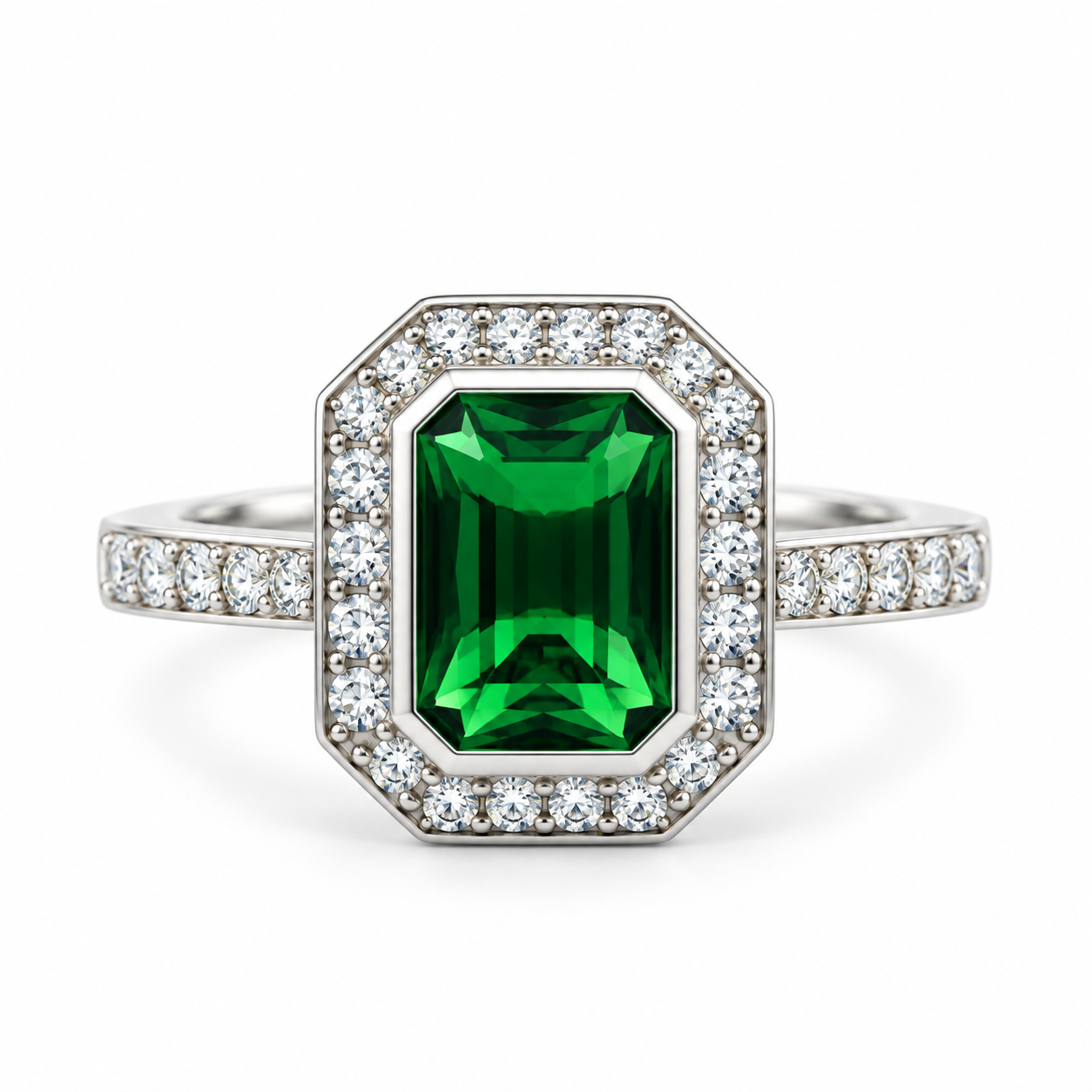 Green Emerald Cut CZ Dress Ring