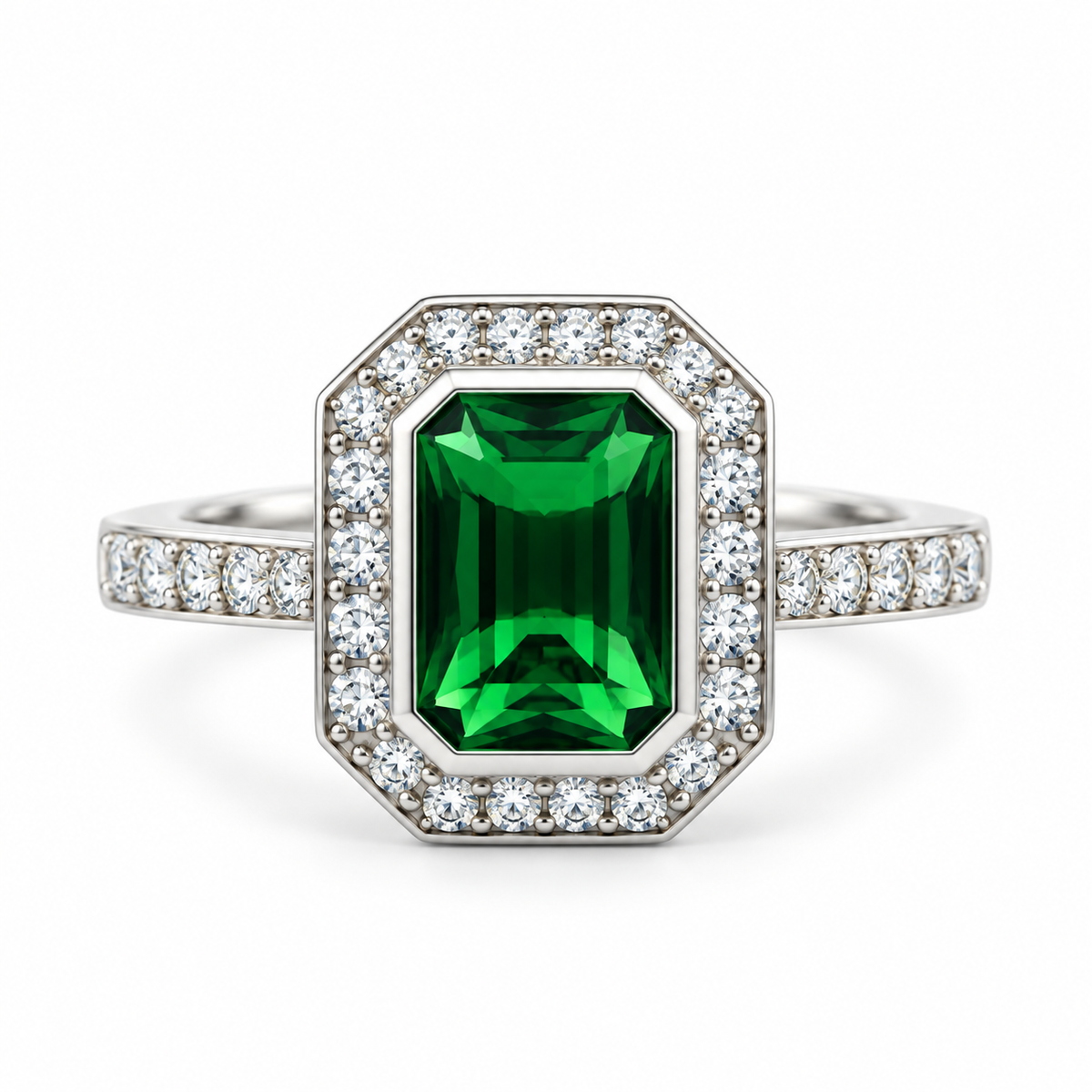 Green Emerald Cut CZ Dress Ring