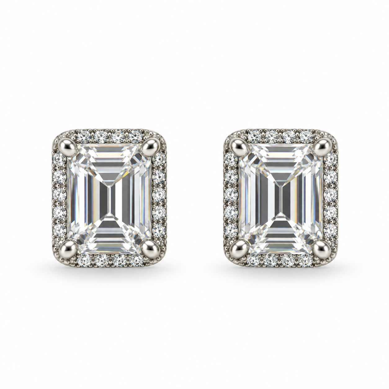 Emerald Cut Halo CZ Earrings