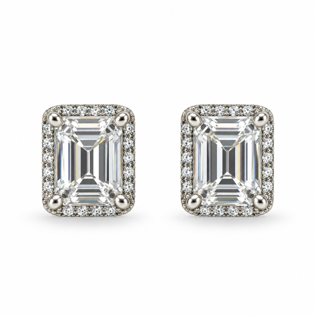 Emerald Cut Halo CZ Earrings