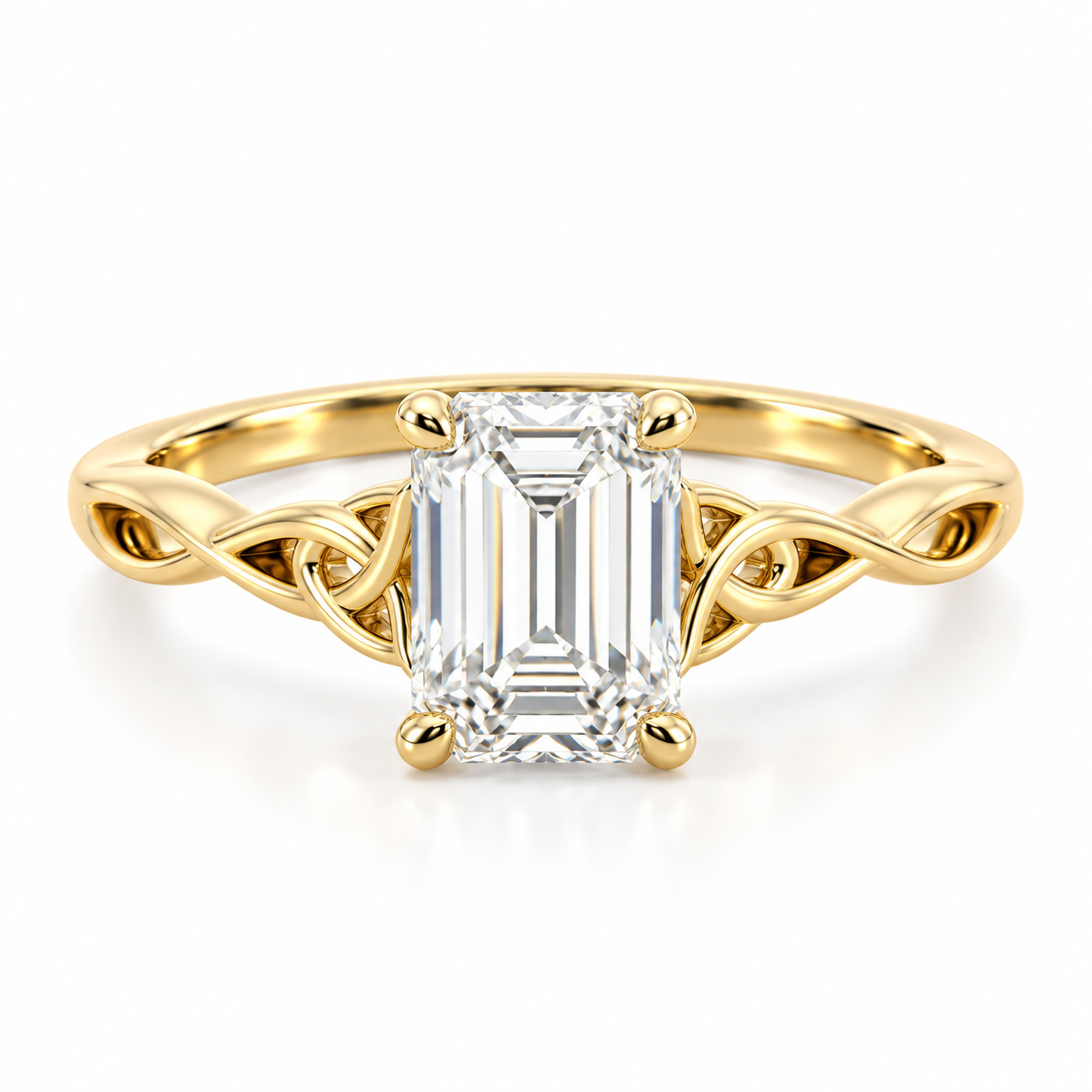 Lab Diamond 9kt Emerald Cut With Trinity Knots Engagement Ring