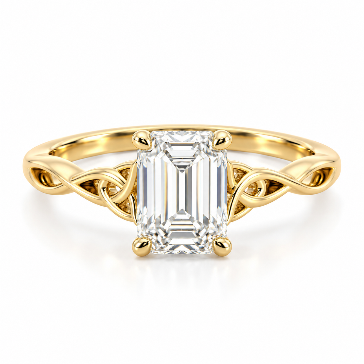 Lab Diamond 9kt Emerald Cut With Trinity Knots Engagement Ring