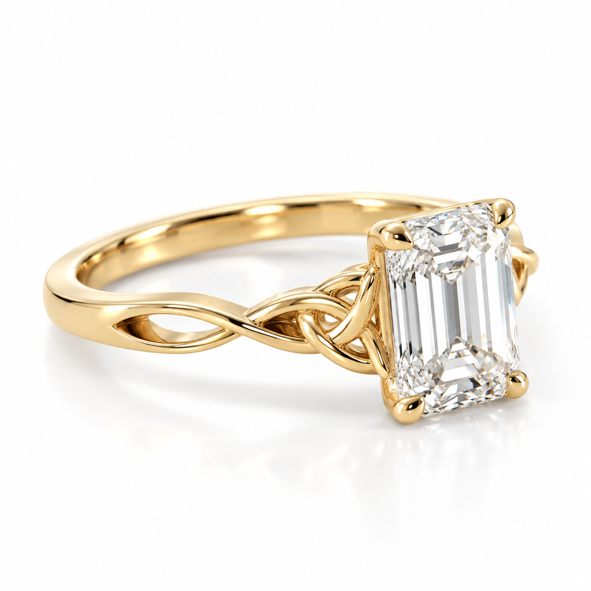 Lab Diamond 9kt Emerald Cut With Trinity Knots Engagement Ring
