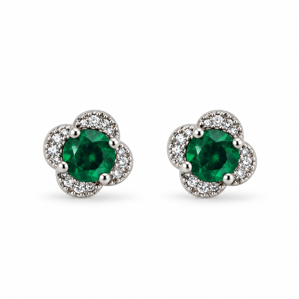 Green CZ Clover Cluster Earrings