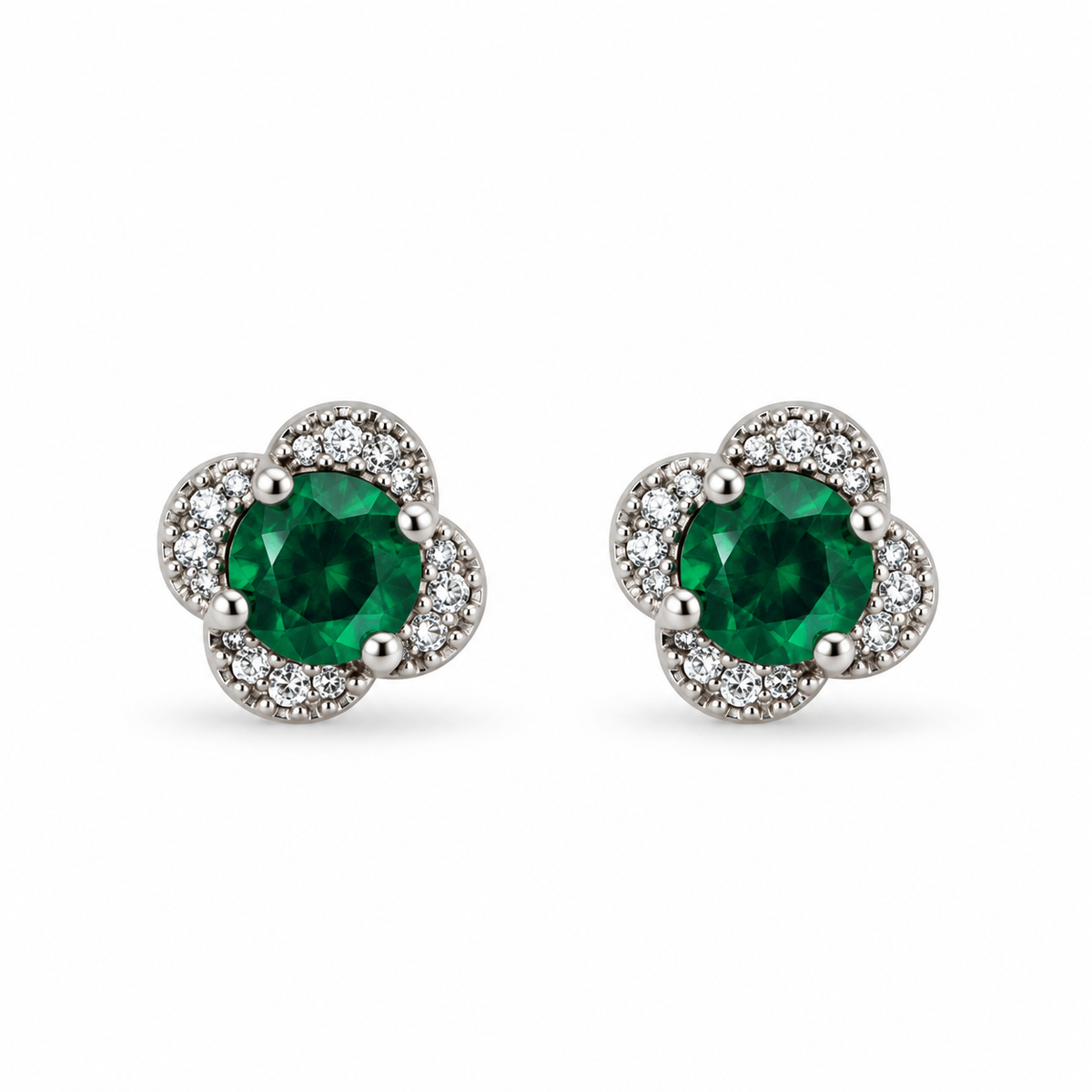 Green CZ Clover Cluster Earrings