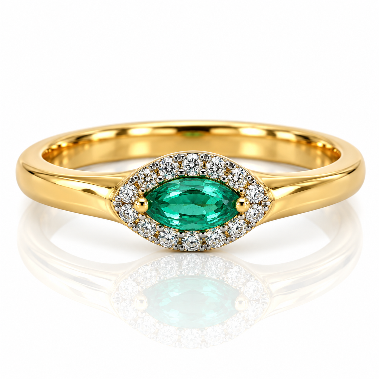 9kt Emerald and Diamond Marquise Cut Dress Ring