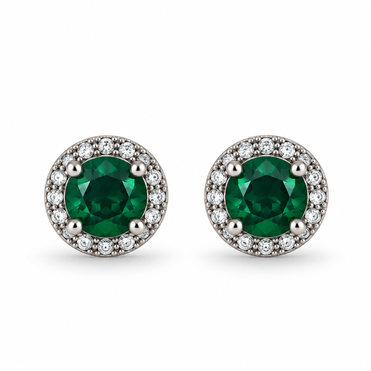Green CZ Round Halo Earrings