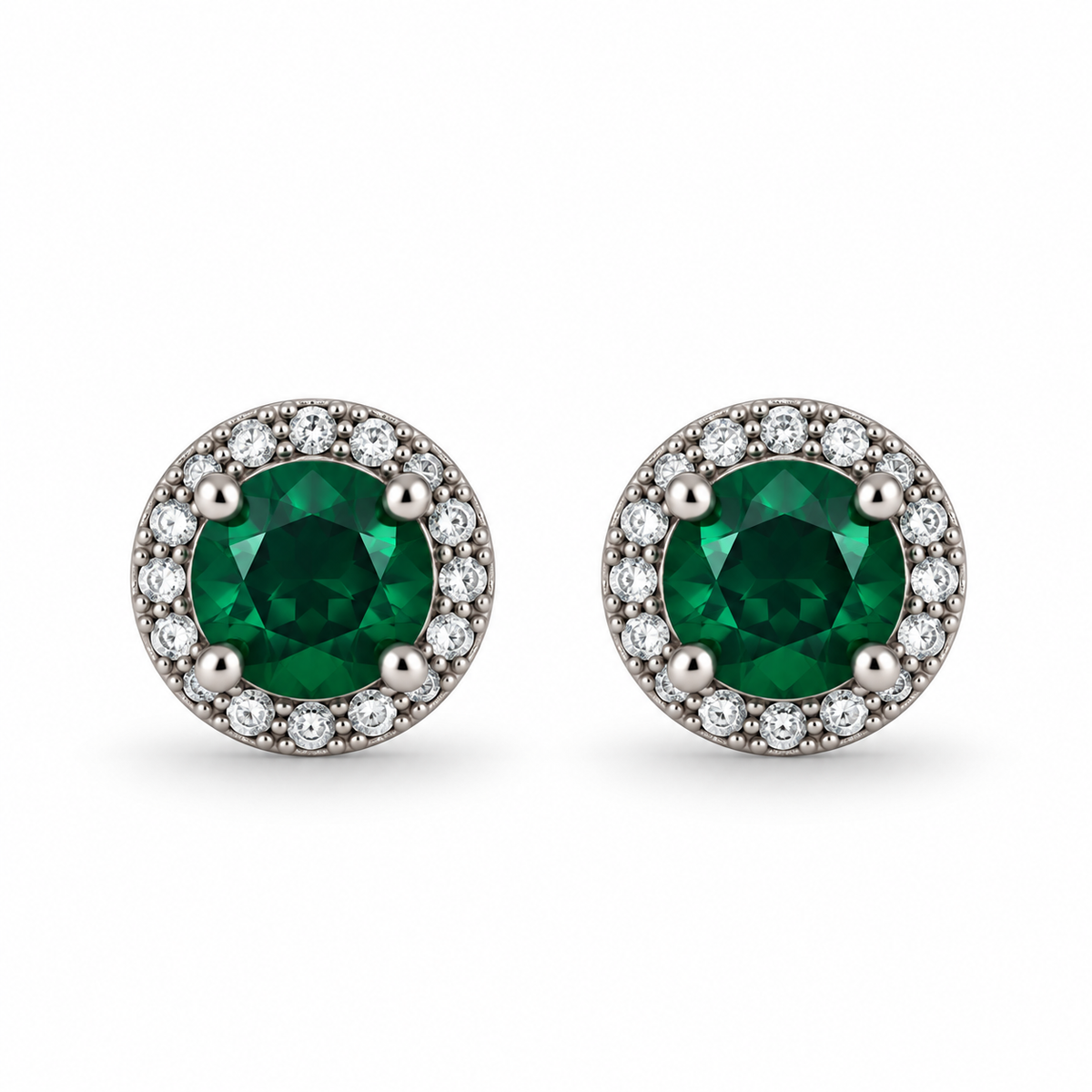 Green CZ Round Halo Earrings
