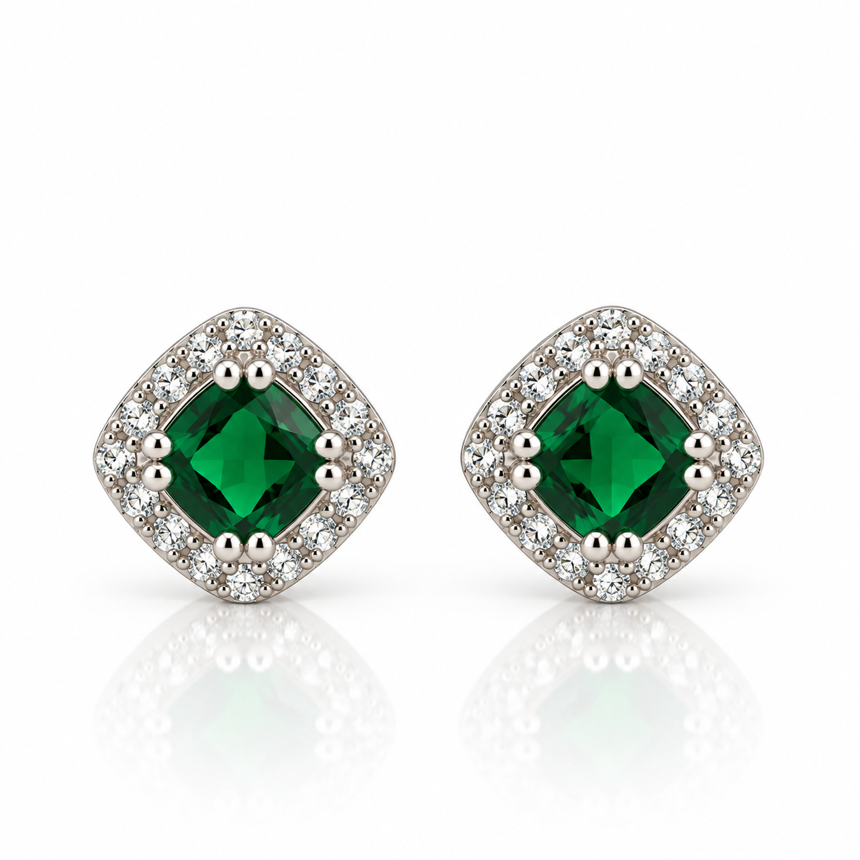 Green CZ Cushion Halo Earrings