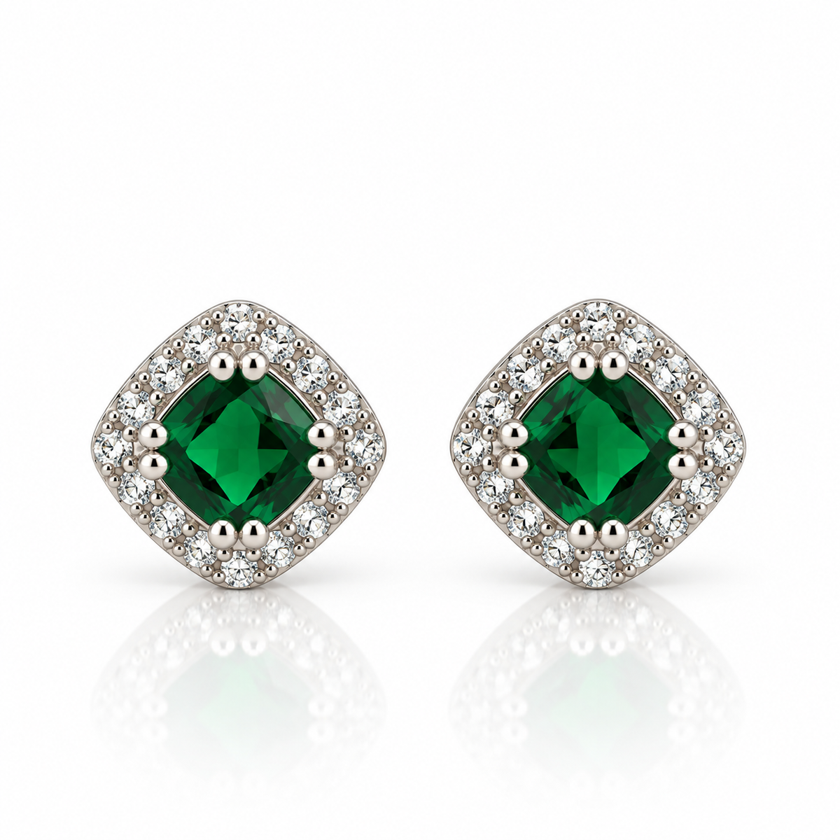 Green CZ Cushion Halo Earrings