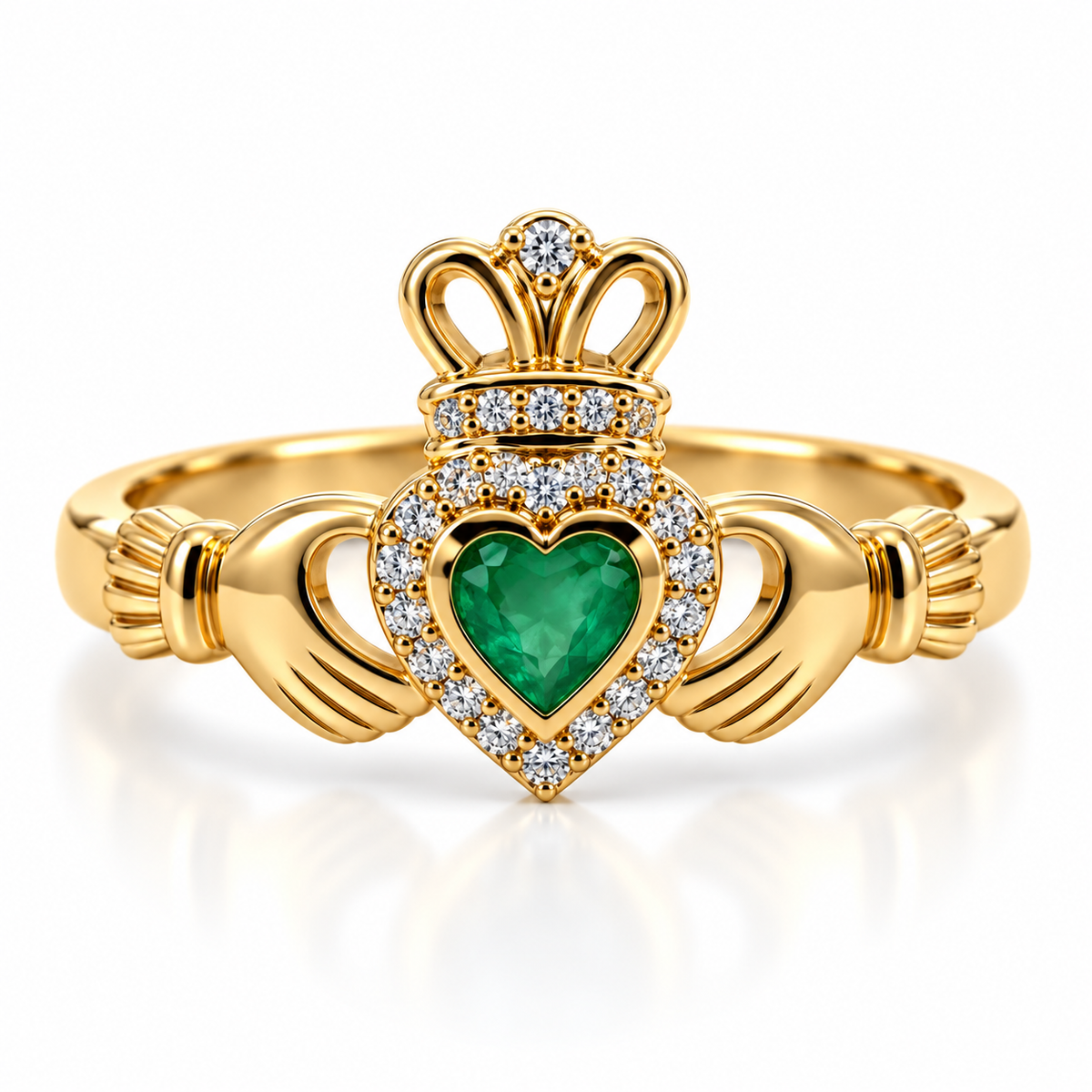 9kt Gold Diamond and Emerald Claddagh Ring