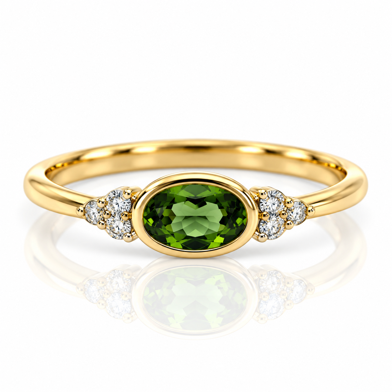 9kt Green Tourmaline and Diamond Ring