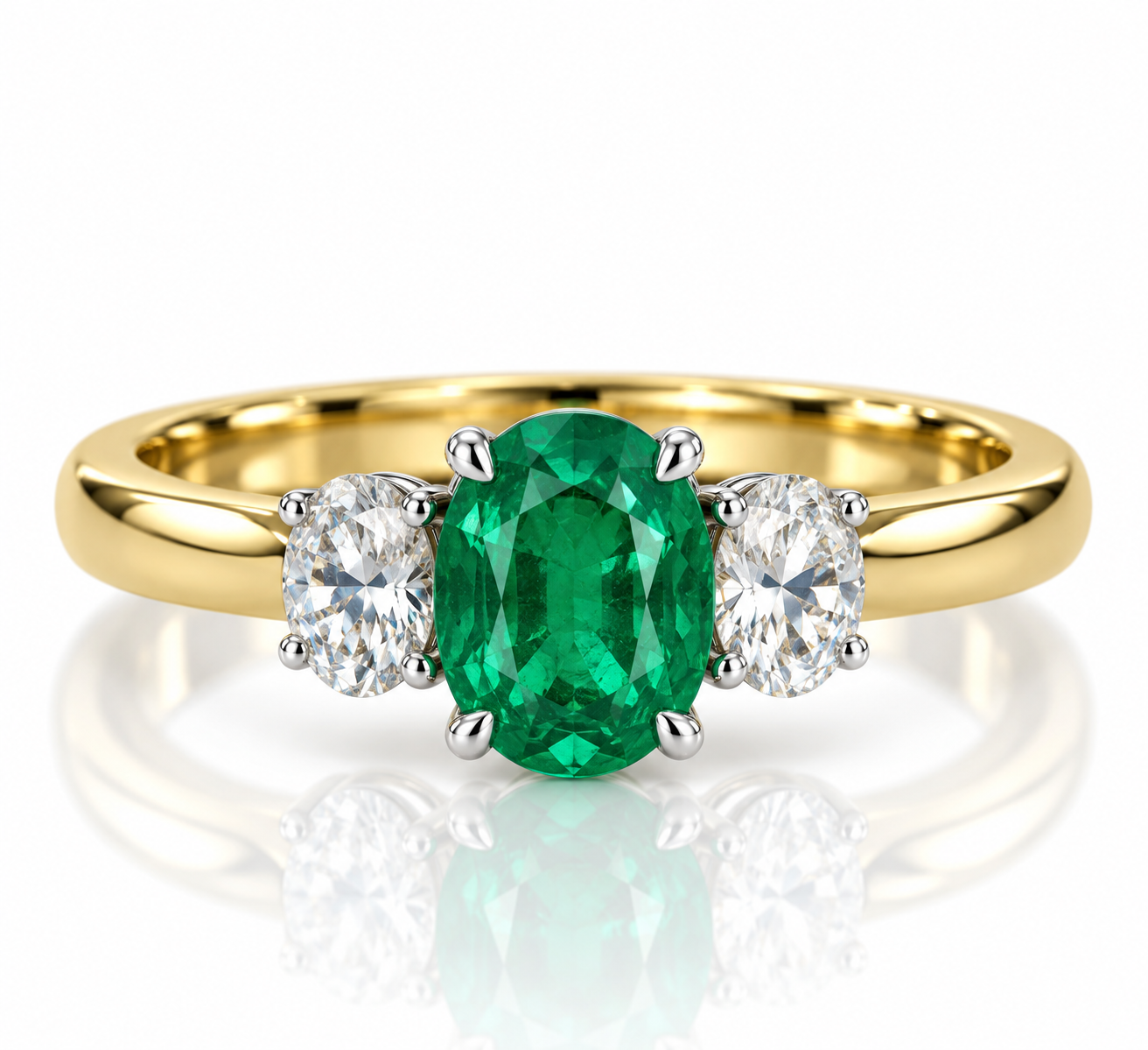 18kt Emerald and Diamond Three Stone Dress Ring