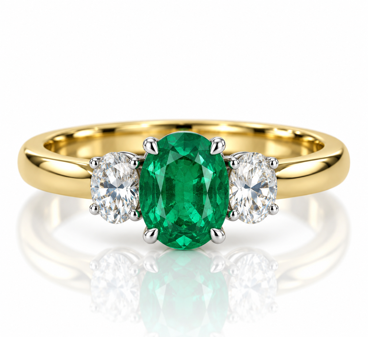 18kt Emerald and Diamond Three Stone Dress Ring