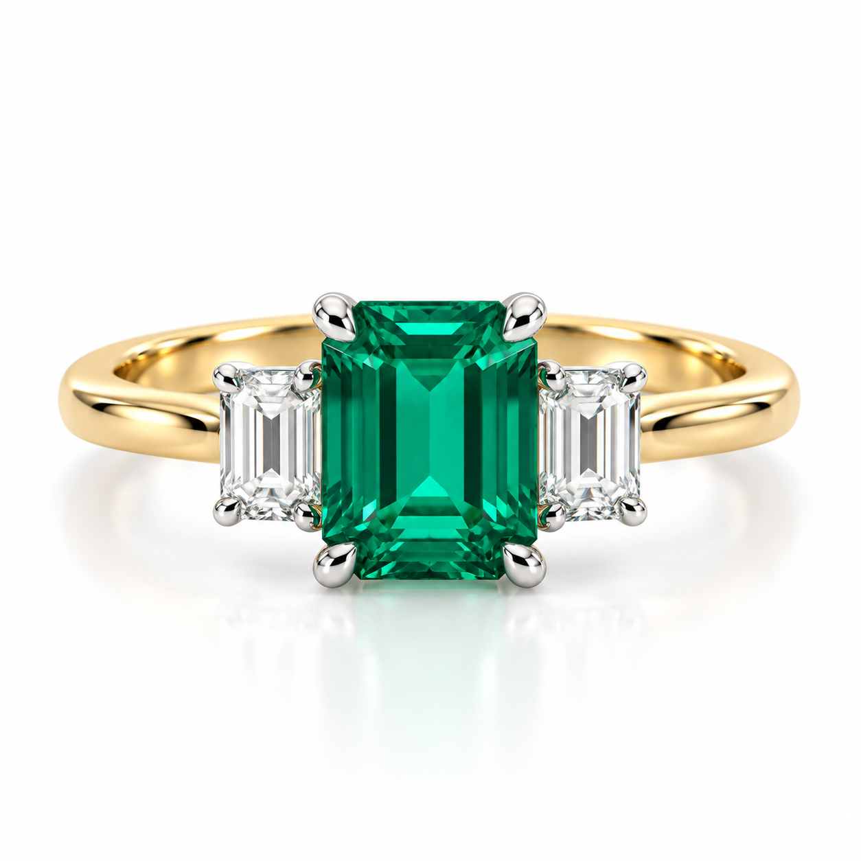 9kt Lab Grown Emerald and Diamond Three Stone Dress Ring