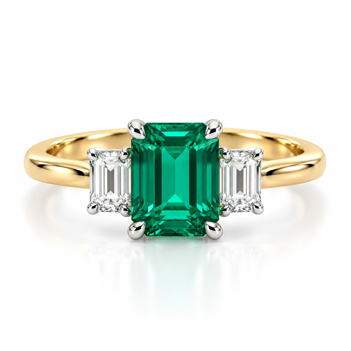 9kt Lab Grown Emerald and Diamond Three Stone Dress Ring